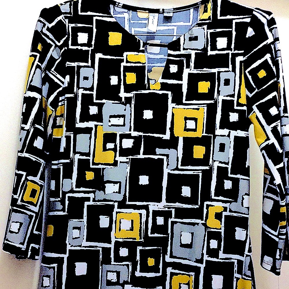Black/White/Yellow/Gray MOD PRINT DRESS